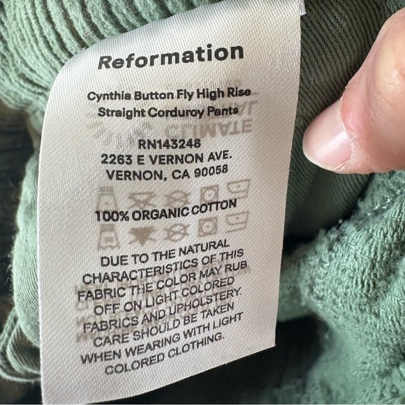 Reformation Cynthia Button Fly High-Rise Straight Corduroy Pants Size 25 - Picture 10 of 10